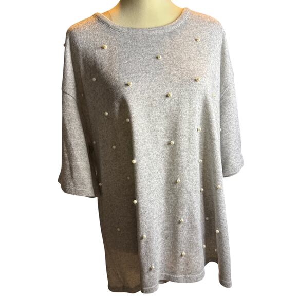 Lane Bryant Pearl Embellished Gray Tunic Top, Plus Size 18/20 - Picture 3 of 7